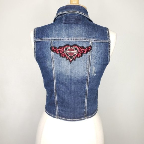 Amethyst Jean Harley Davidson Applique Vest, L (J) - Picture 1 of 12